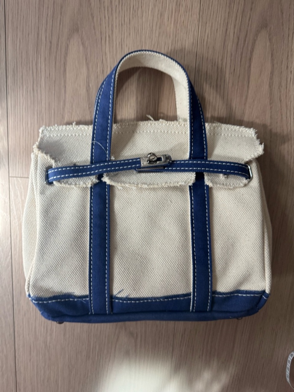 Mini “Boatkin” Canvas Tote with Navy Trim